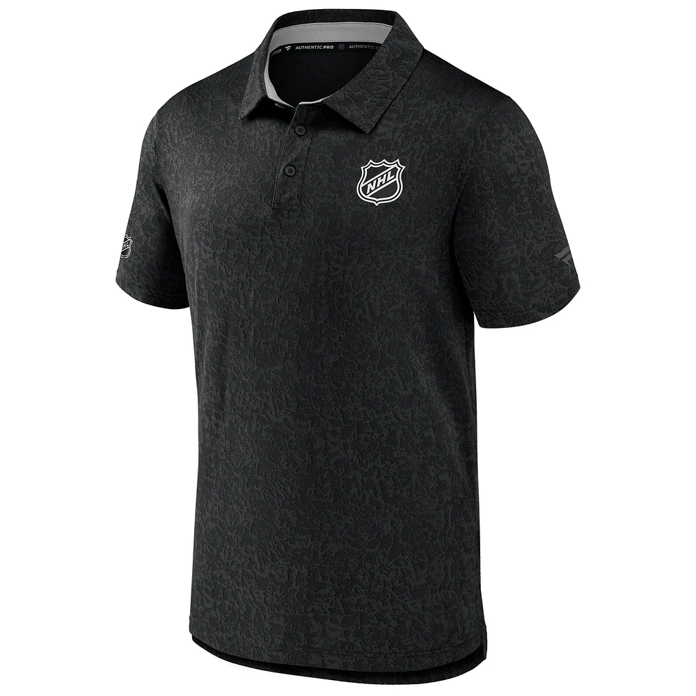Men's Fanatics  Black NHL-Logo Authentic Pro Jacquard Polo