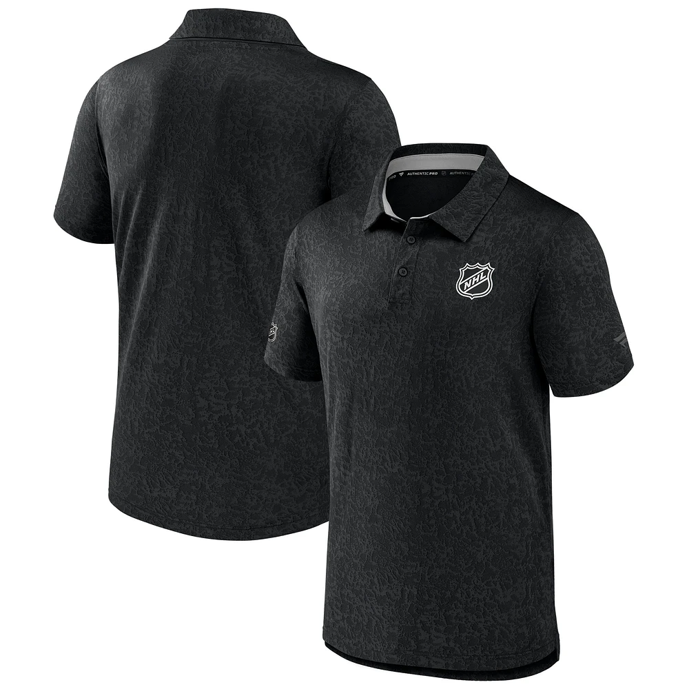 Men's Fanatics Black NHL-Logo Authentic Pro Jacquard Polo