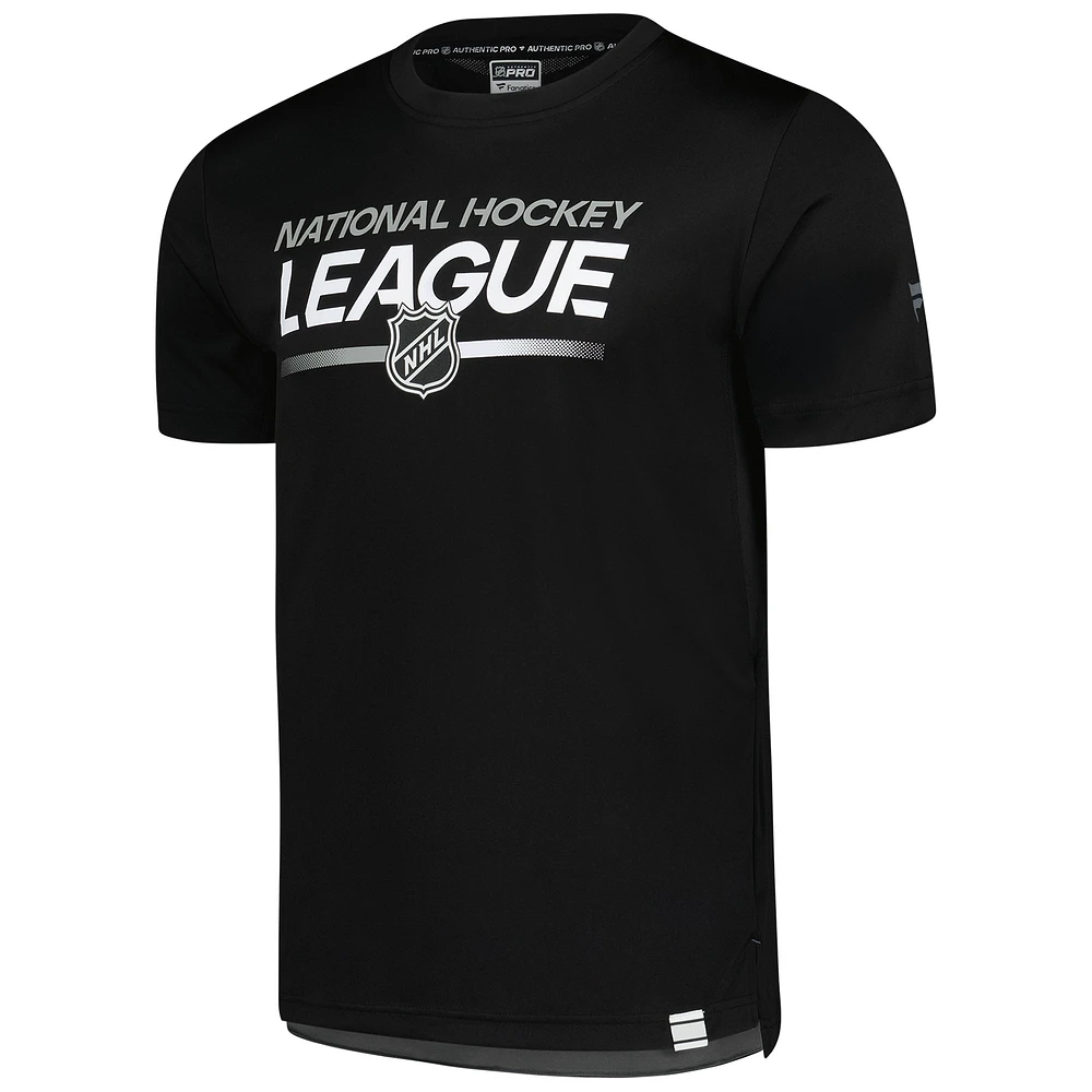 Men's Fanatics  Black NHL-Logo Authentic Pro Tech T-Shirt