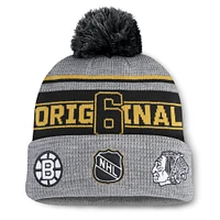 Men's Fanatics Heather Gray NHL-Logo Lumberjack Cuffed Knit Hat with Pom