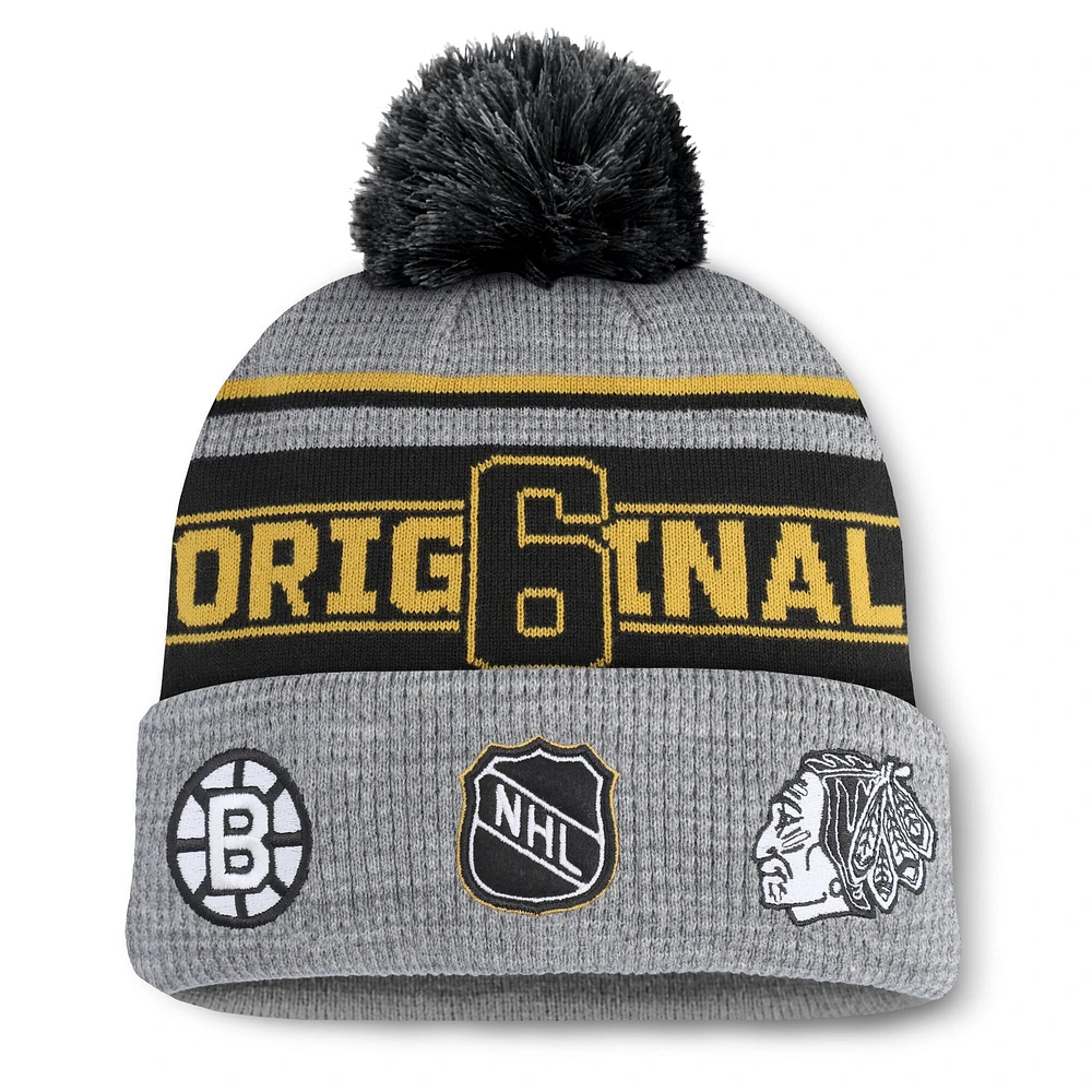 Men's Fanatics Heather Gray NHL-Logo Lumberjack Cuffed Knit Hat with Pom