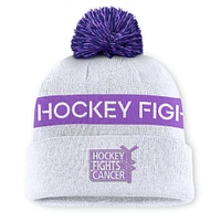 Bonnet en tricot à revers avec pompon et logo NHL pour hommes Fanatics blanc Hockey Fights Cancer