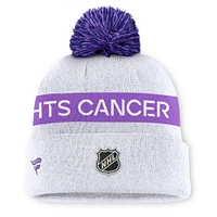 Men's Fanatics White NHL-Logo Hockey Fights Cancer Cuffed Knit Hat with Pom