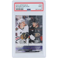 Connor Bedard and Leo Carlsson 2023 Upper Deck Clear Cut Young Guns Checklist #500 PSA Authenticated 9 Rookie Card