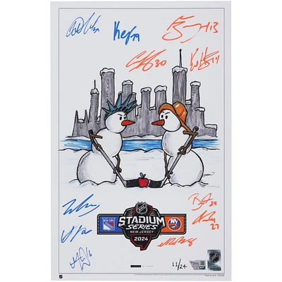 Tirage autographié 14" x 20" de la série NHL Stadium 2024 des Rangers de New York contre les Islanders de New York par S. Preston avec 11 signatures - Édition limitée à 24