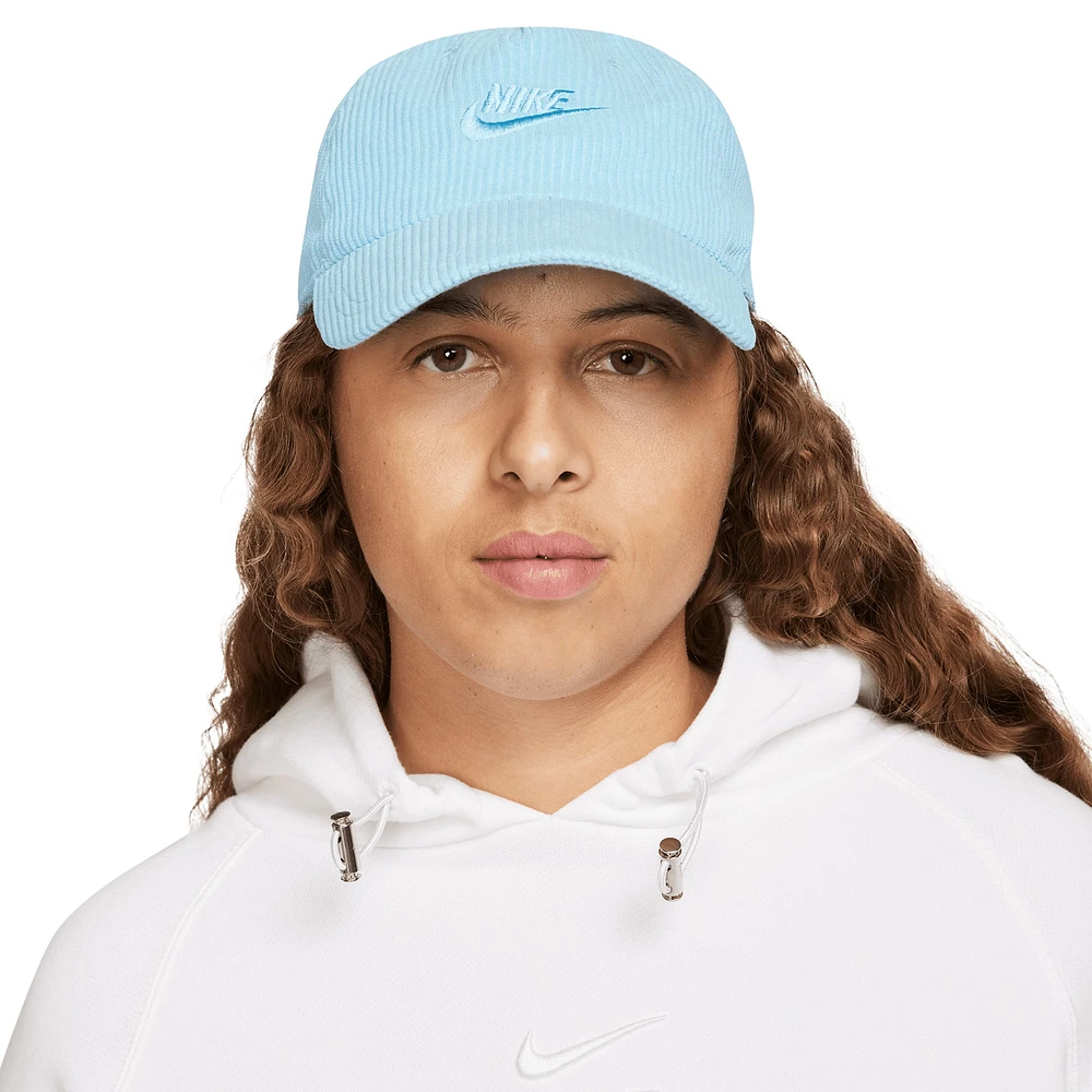 Chapeau réglable unisexe en velours côtelé bleu Nike