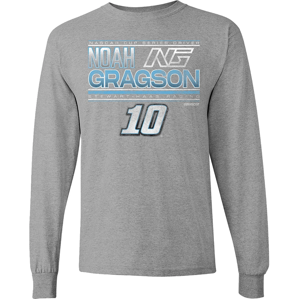 T-shirt gris à manches longues avec nom et numéro de Noah Gragson la collection Stewart-Haas Racing Team pour hommes