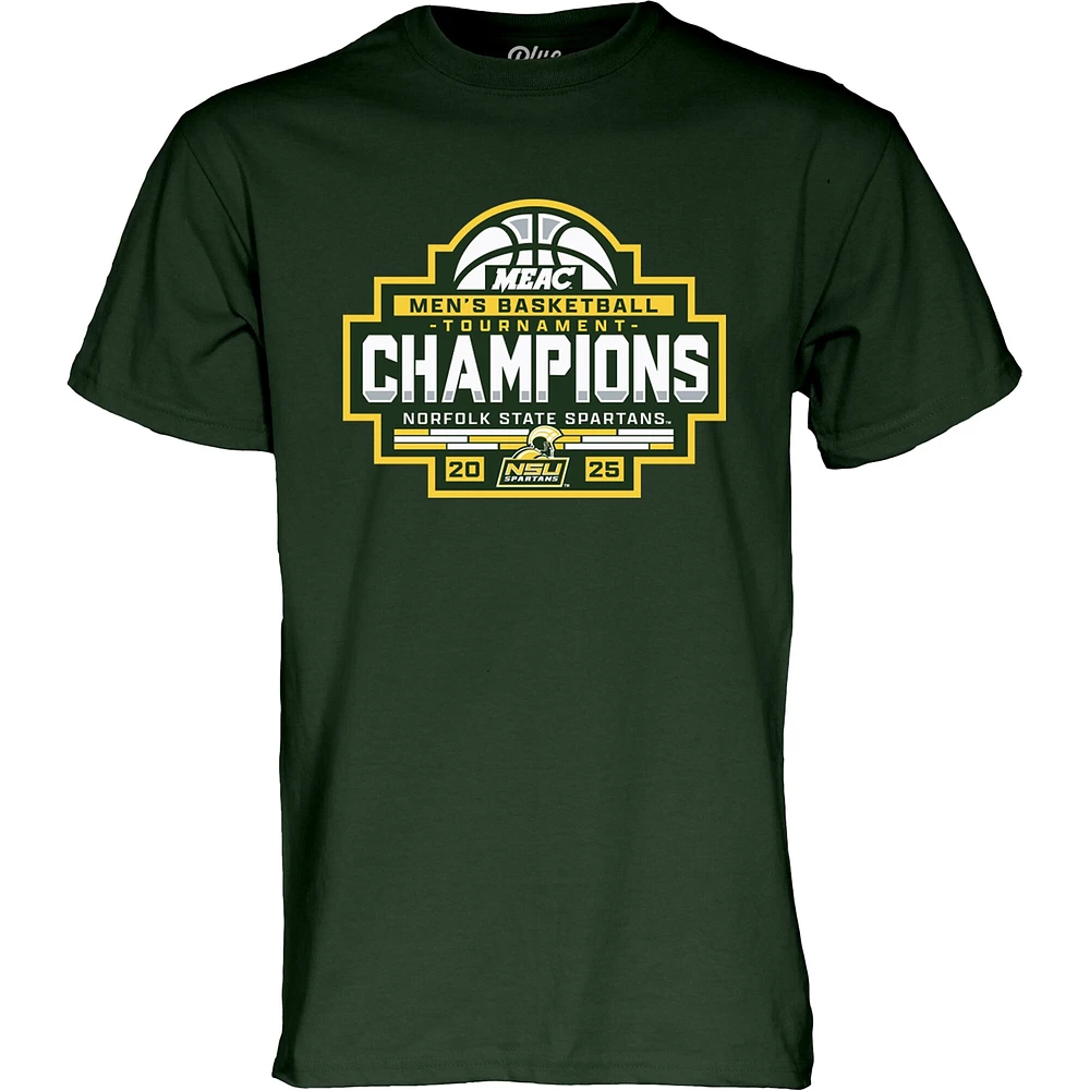 T-shirt unisexe bleu 84 vert Norfolk State Spartans, champion du tournoi de basketball masculin MEAC 2025