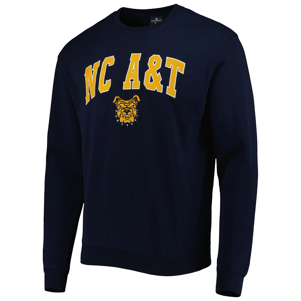 Men's Colosseum Navy North Carolina A&T Aggies Arch Over Logo Pullover Sweatshirt