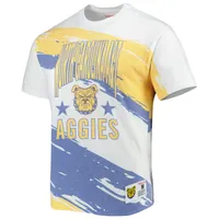 Men's Mitchell & Ness White North Carolina A&T Aggies Paintbrush Sublimated T-Shirt