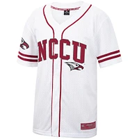 Maillot de baseball boutonné en maille Free Spirited des Central Eagles Caroline du Nord blanc Colosseum pour hommes