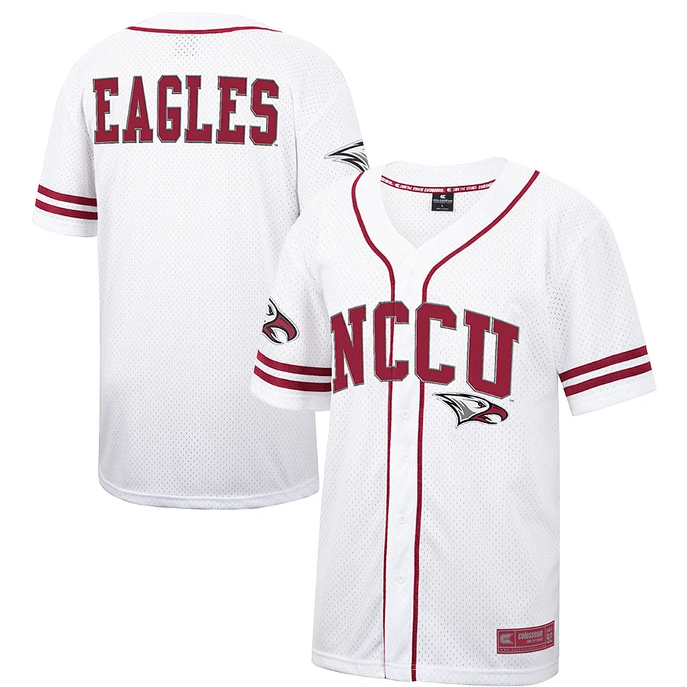 Maillot de baseball boutonné en maille Free Spirited des Central Eagles Caroline du Nord blanc Colosseum pour hommes