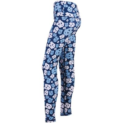 Girls Youth ZooZatz Carolina Blue/White North Tar Heels Stacked Mascot Leggings