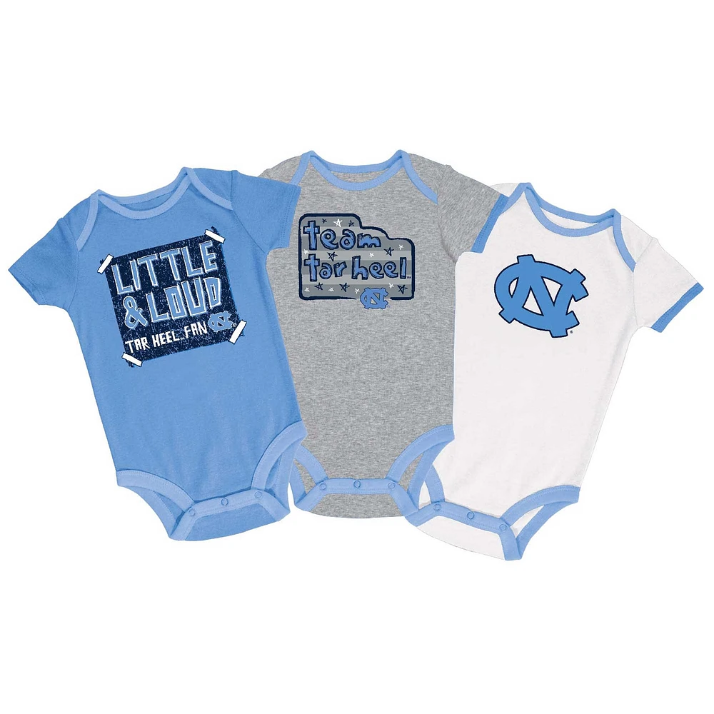 Infant Champion Carolina Blue/Gray/White North Tar Heels 3-Pack Bodysuit Set