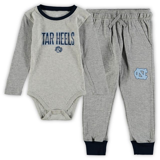 Infant Wes & Willy Heathered Grey/Navy North Carolina Tar Heels Jie Ensemble body et pantalon à manches longues