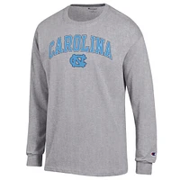 Men's Champion  Heather Gray North Carolina Tar Heels Arch Over Logo Long Sleeve T-Shirt