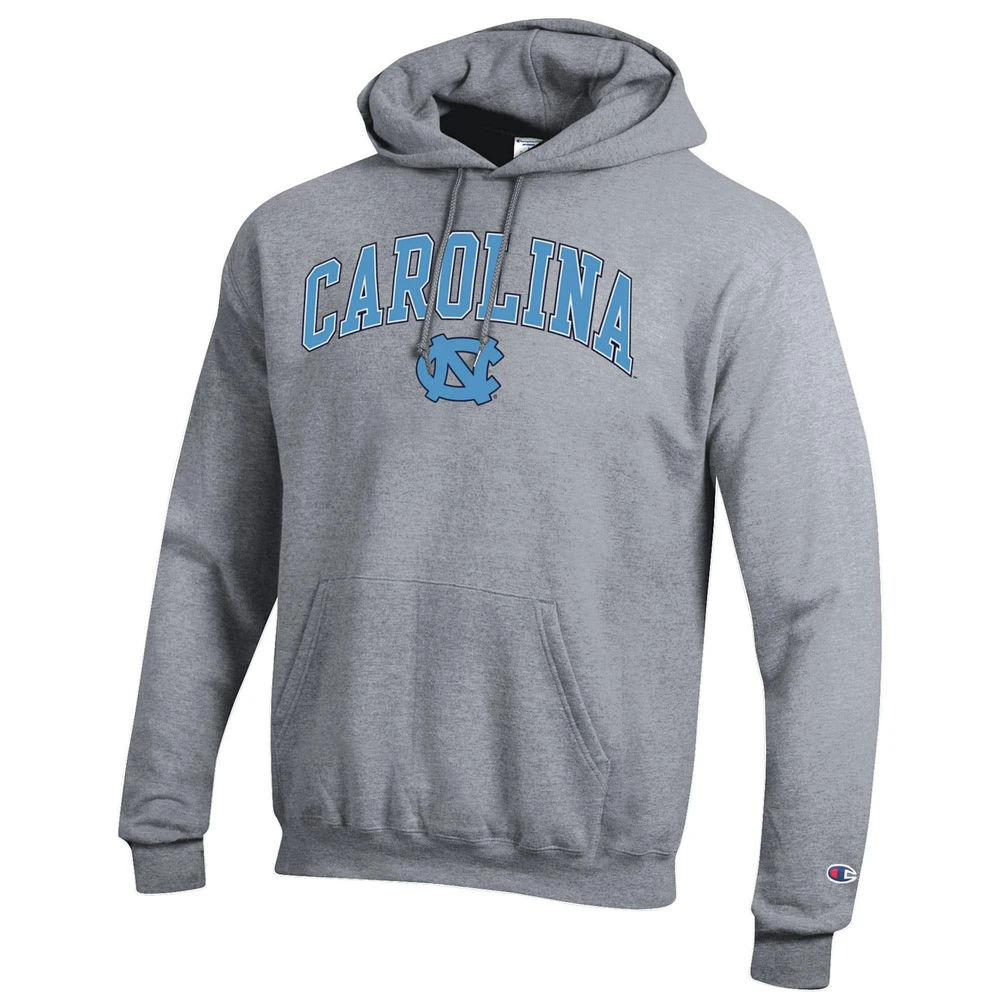 Men's Champion  Heather Gray North Carolina Tar Heels Arch Over Logo Pullover Hoodie