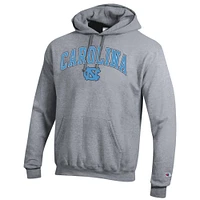Men's Champion  Heather Gray North Carolina Tar Heels Arch Over Logo Pullover Hoodie