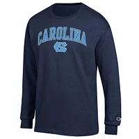 Men's Champion  Navy North Carolina Tar Heels Arch Over Logo Long Sleeve T-Shirt