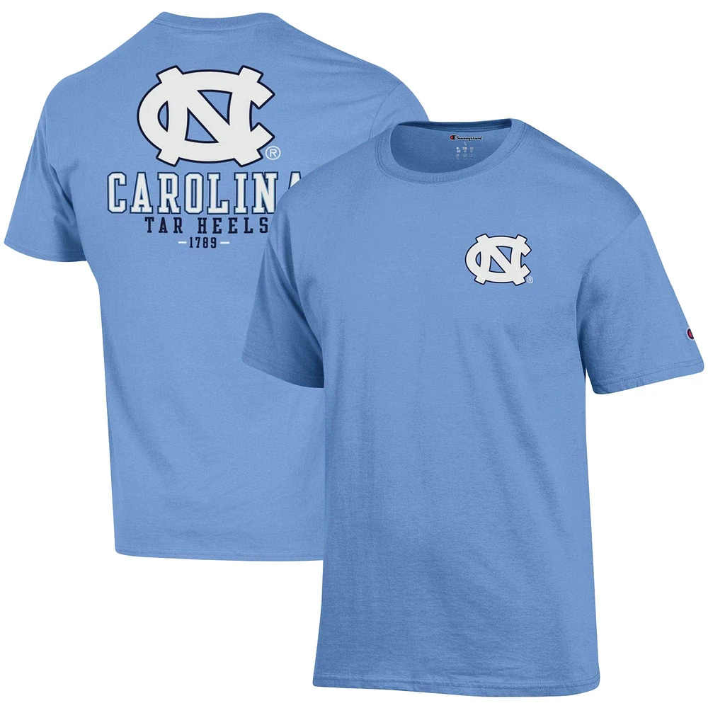 Men's Champion Carolina Blue North Tar Heels Stack 2-Hit T-Shirt