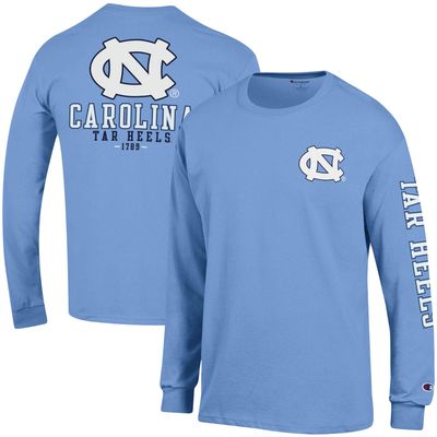 Men's Champion Carolina Blue North Tar Heels Team Stack Long Sleeve T-Shirt