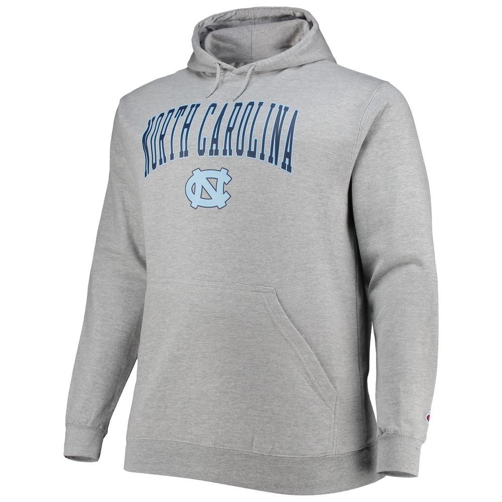 Men's Champion Heather Gray North Carolina Tar Heels Big & Tall Arch Over Logo Powerblend Pullover Hoodie