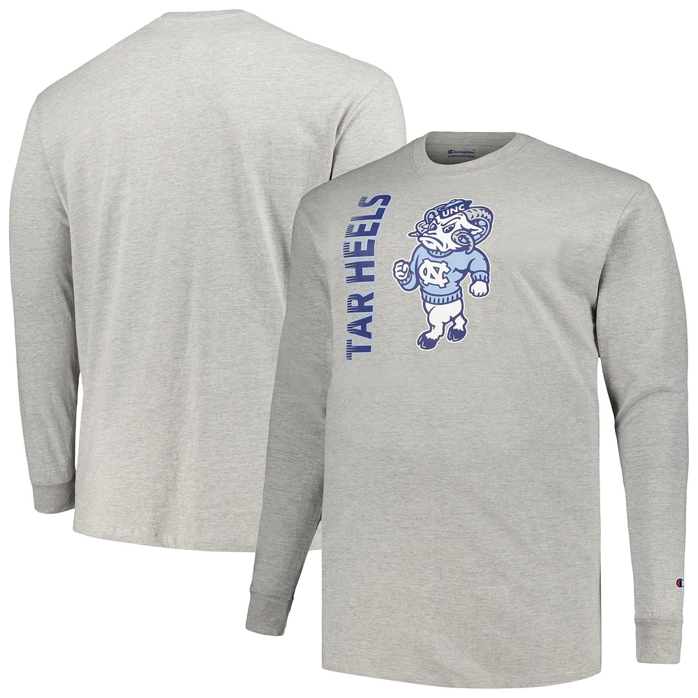 Men's Champion Heather Gray North Carolina Tar Heels Big & Tall Mascot Long Sleeve T-Shirt