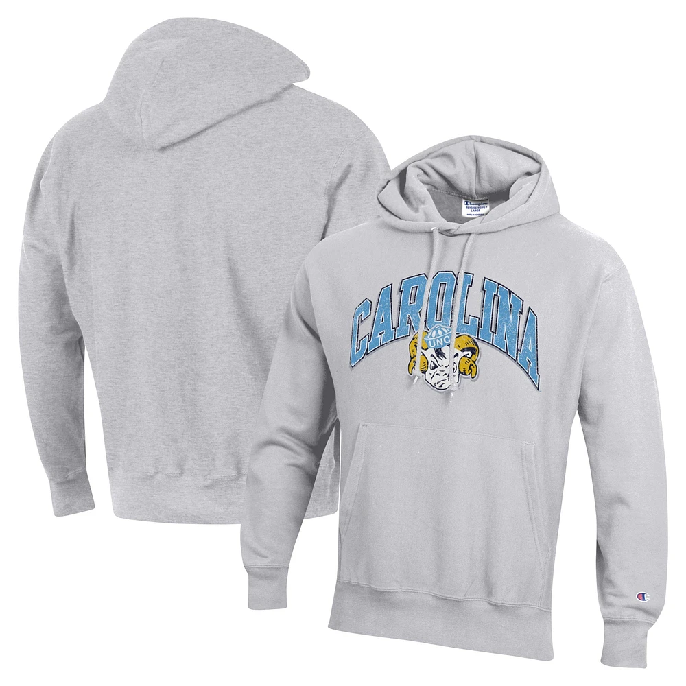 Men's Champion Heather Gray North Carolina Tar Heels Vault Late Night Reverse Weave Pullover Hoodie