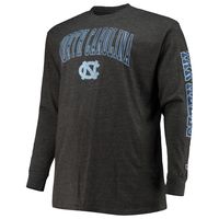 Men's Champion Heathered Charcoal North Carolina Tar Heels Big & Tall 2-Hit Long Sleeve T-Shirt