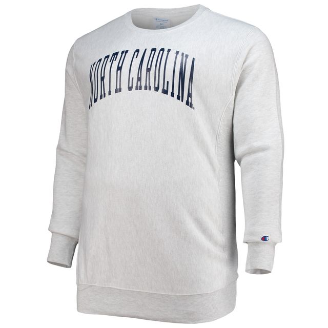 Champion Heathered Grey North Carolina Tar Heels Big & Tall Sweat-shirt à col rond en polaire tissage inversé pour hommes