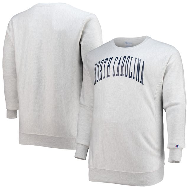 Champion Heathered Grey North Carolina Tar Heels Big & Tall Sweat-shirt à col rond en polaire tissage inversé pour hommes