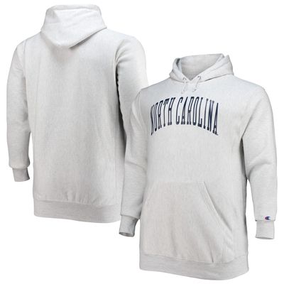 Men's Champion Heathered Gray North Carolina Tar Heels Big & Tall Reverse Weave Fleece Pullover Hoodie Sweatshirt