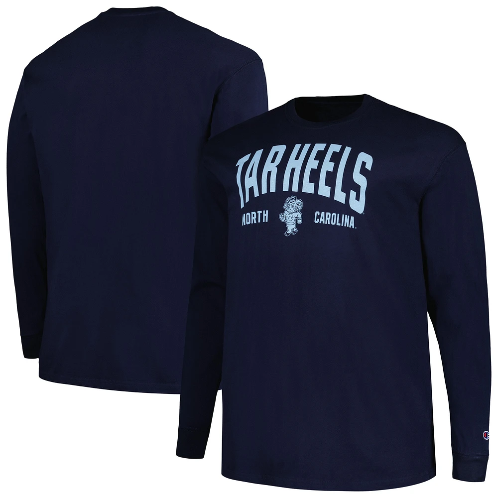 Men's Champion Navy North Carolina Tar Heels Big & Tall Arch Long Sleeve T-Shirt