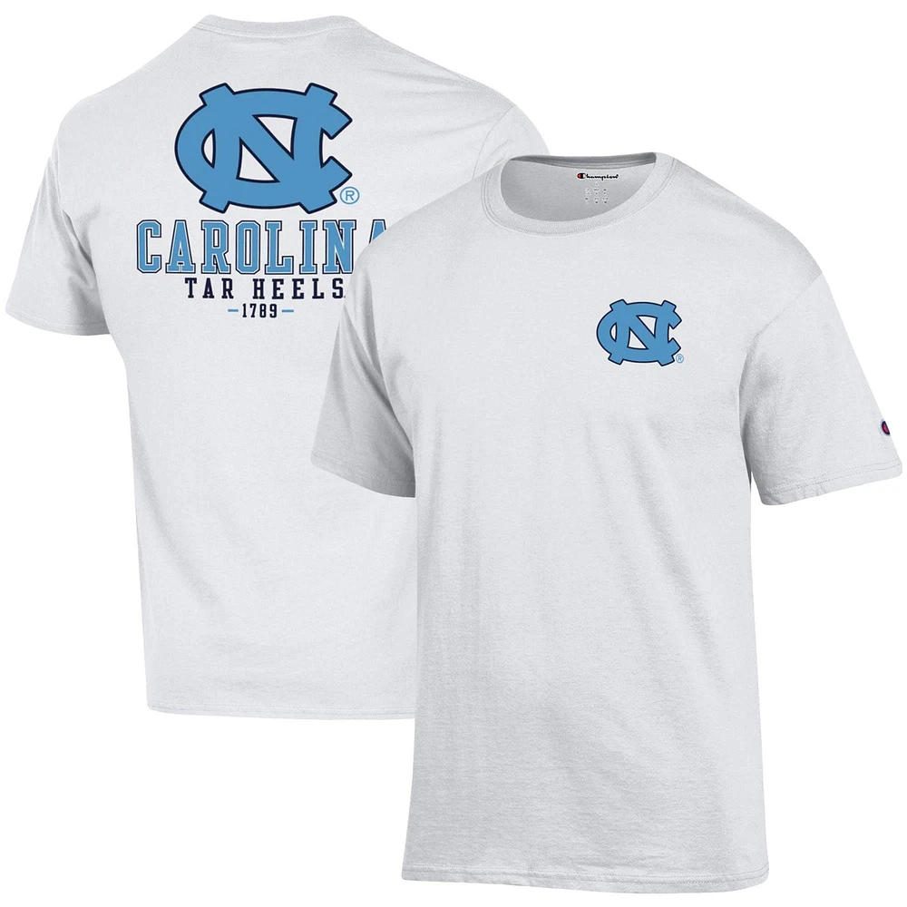 Men's Champion White North Carolina Tar Heels Stack 2-Hit T-Shirt