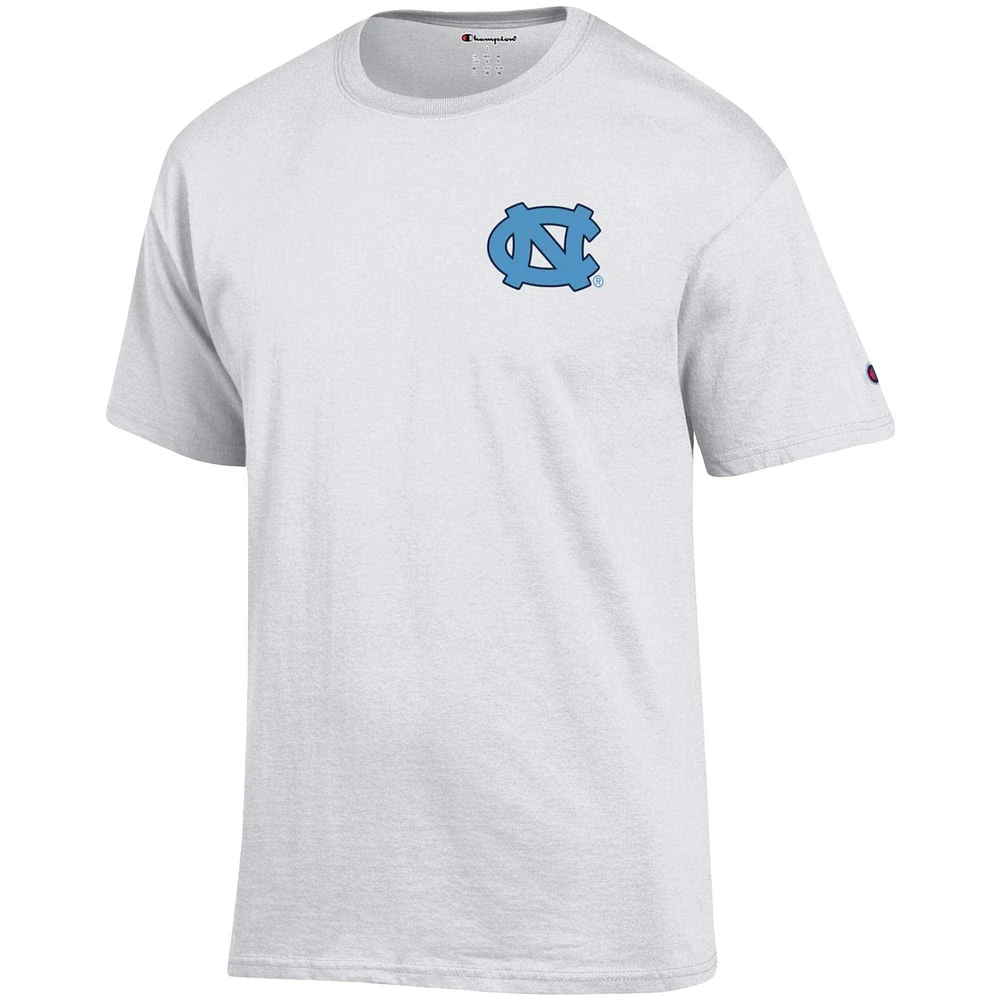 T-shirt Champion pour hommes, blanc, North Carolina Tar Heels Stack 2-Hit