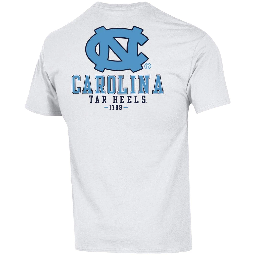 T-shirt Champion pour hommes, blanc, North Carolina Tar Heels Stack 2-Hit