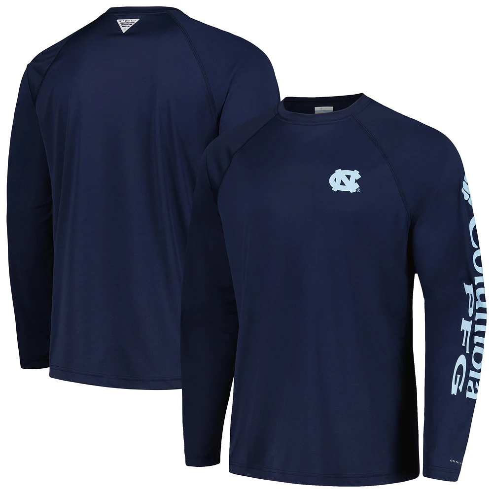 T-shirt à manches longues raglan Columbia Navy North Carolina Tar Heels Terminal Tackle Omni-Shade pour hommes