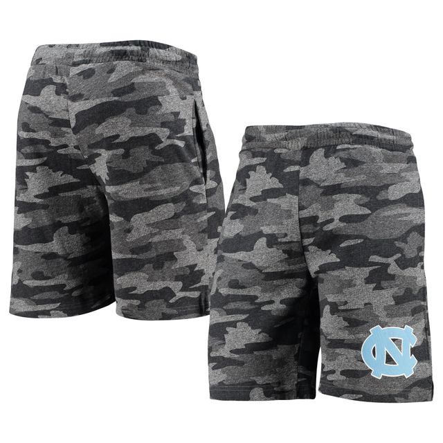 Short de détente Concepts Sport Charbon/Gris North Carolina Tar Heels Camo Backup Terry Jam pour hommes