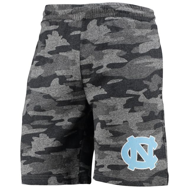 Short de détente Concepts Sport Charbon/Gris North Carolina Tar Heels Camo Backup Terry Jam pour hommes