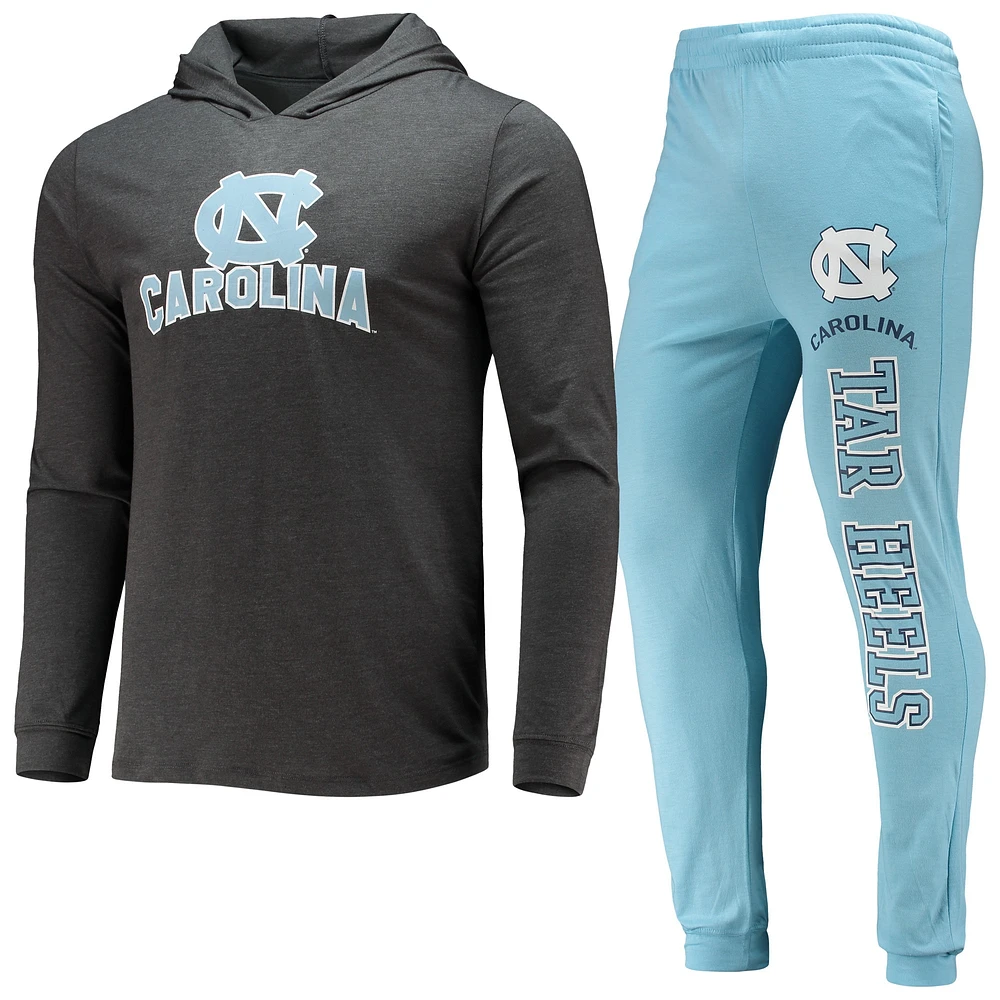 Men's Concepts Sport Light Blue/Heather Charcoal North Carolina Tar Heels Meter Long Sleeve Hoodie T-Shirt & Jogger Pajama Set