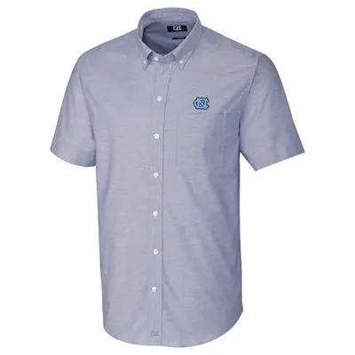 North Carolina Tar Heels Cutter & Buck Stretch Oxford Button-Down Short Sleeve Shirt - Blue