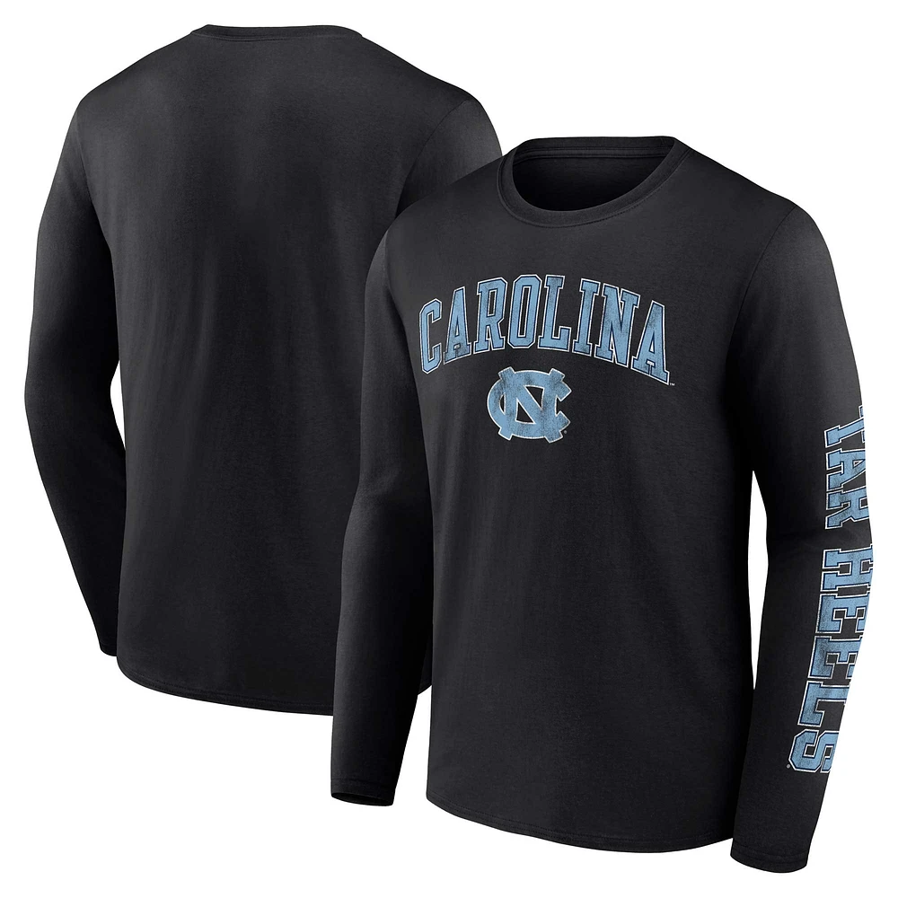 Men's Fanatics Black North Carolina Tar Heels Distressed Arch Over Logo Long Sleeve T-Shirt