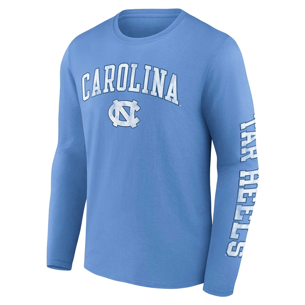 Fanatics pour hommes Carolina Blue North Tar Heels T-shirt à manches longues avec logo en détresse