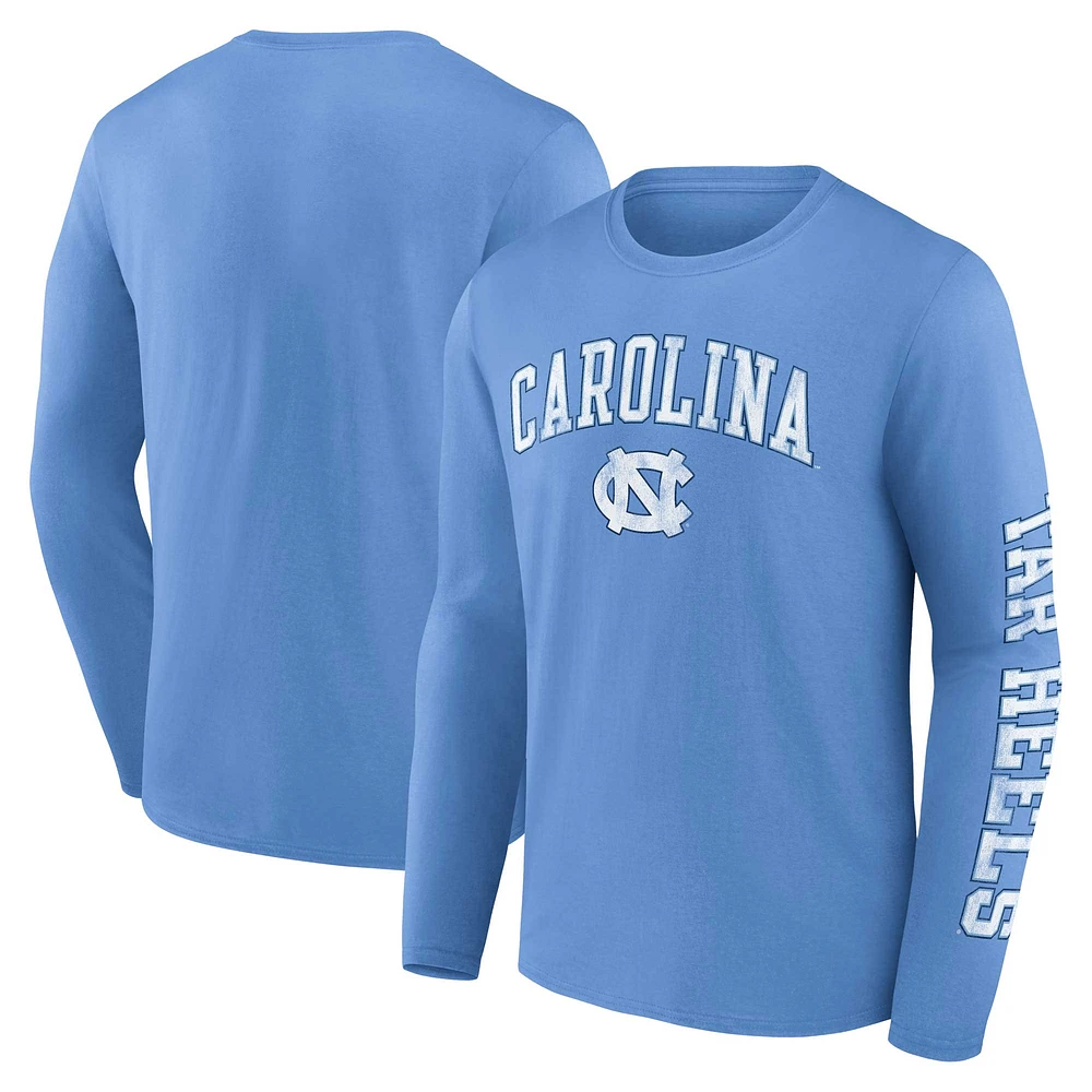 Fanatics pour hommes Carolina Blue North Tar Heels T-shirt à manches longues avec logo en détresse