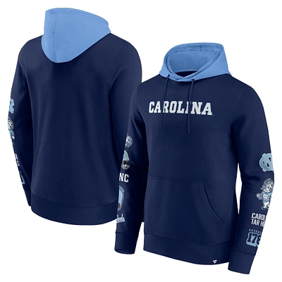 Men's Fanatics  Navy/Carolina Blue North Carolina Tar Heels Color Block Badge Fleece Pullover Hoodie