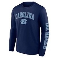 T-shirt à manches longues avec logo Fanatics Navy North Carolina Tar Heels en détresse pour hommes