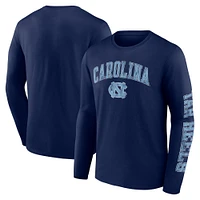 T-shirt à manches longues avec logo Fanatics Navy North Carolina Tar Heels en détresse pour hommes