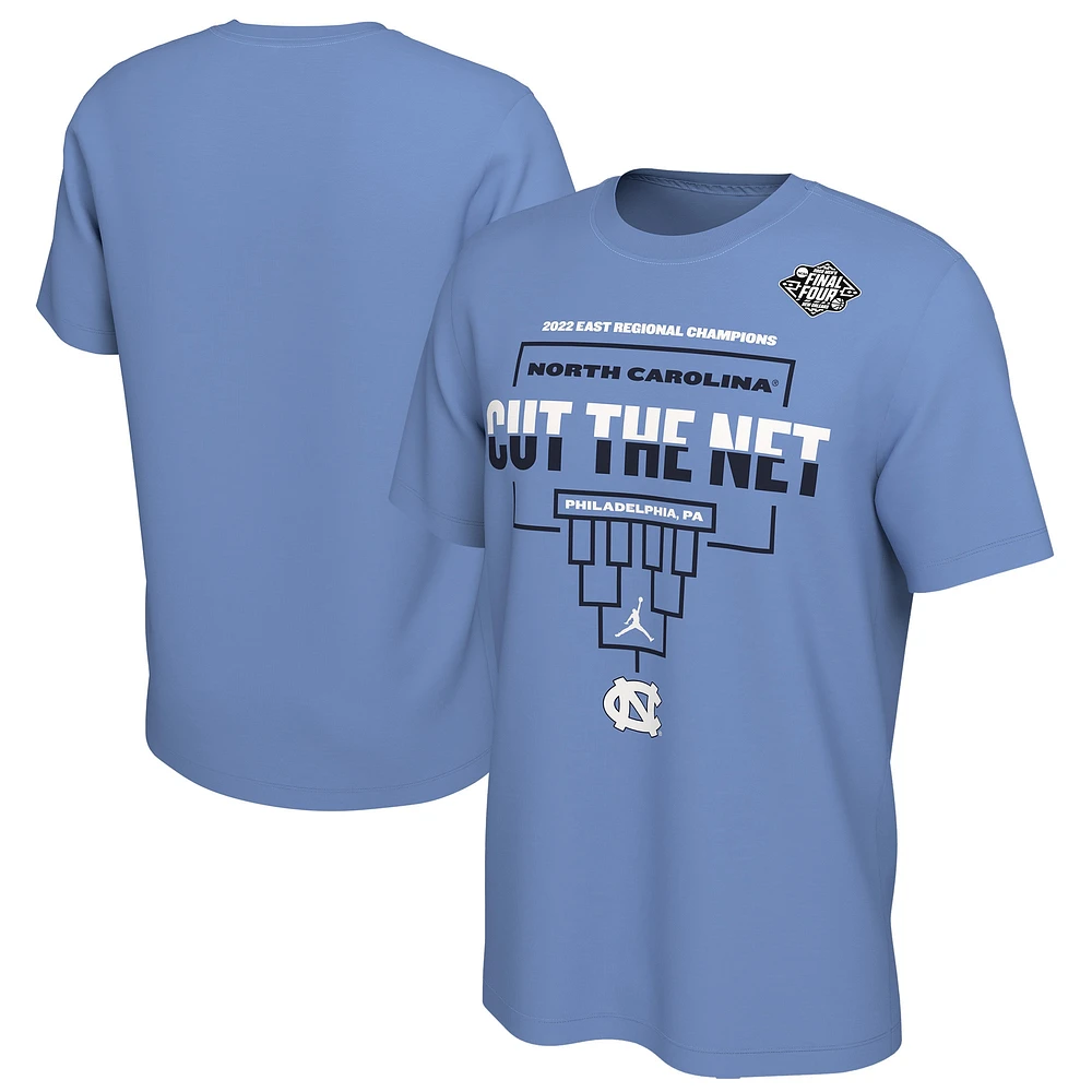 Jordan Brand Carolina Blue North Tar Heels 2022 Tournoi de basket-ball masculin NCAA March Madness Final Four Regional Champions Vestiaire T-shirt pour homme