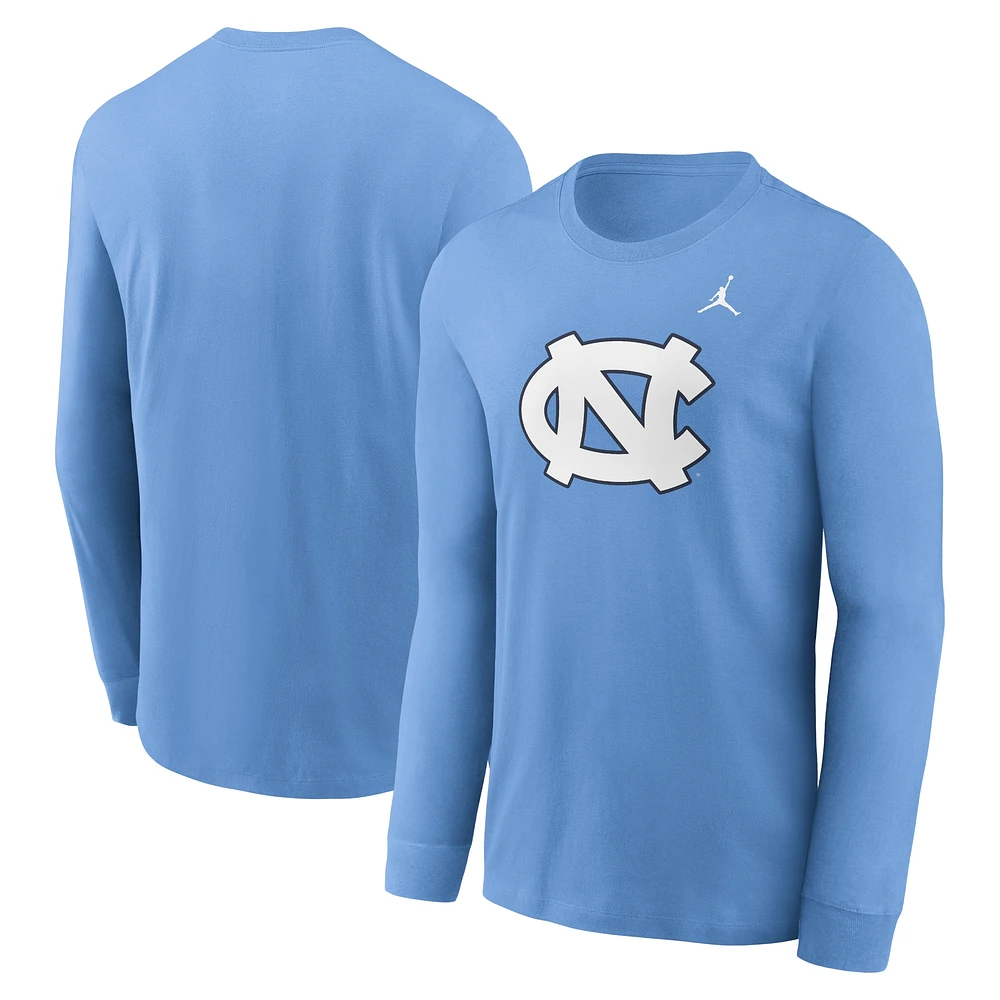 T-shirt à manches longues avec logo principal des Tar Heels de Caroline du Nord Jordan Brand pour homme