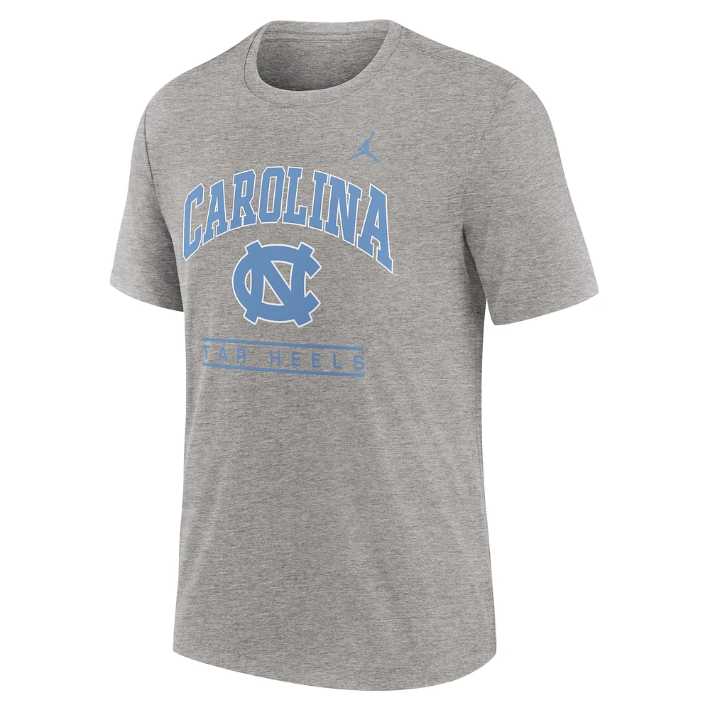 Men's Jordan Brand Heather Gray North Carolina Tar Heels Arch Over Logo Tri-Blend T-Shirt